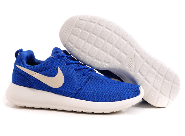 Nike Roshe Running Chaussures Hommes Blancs Bleu